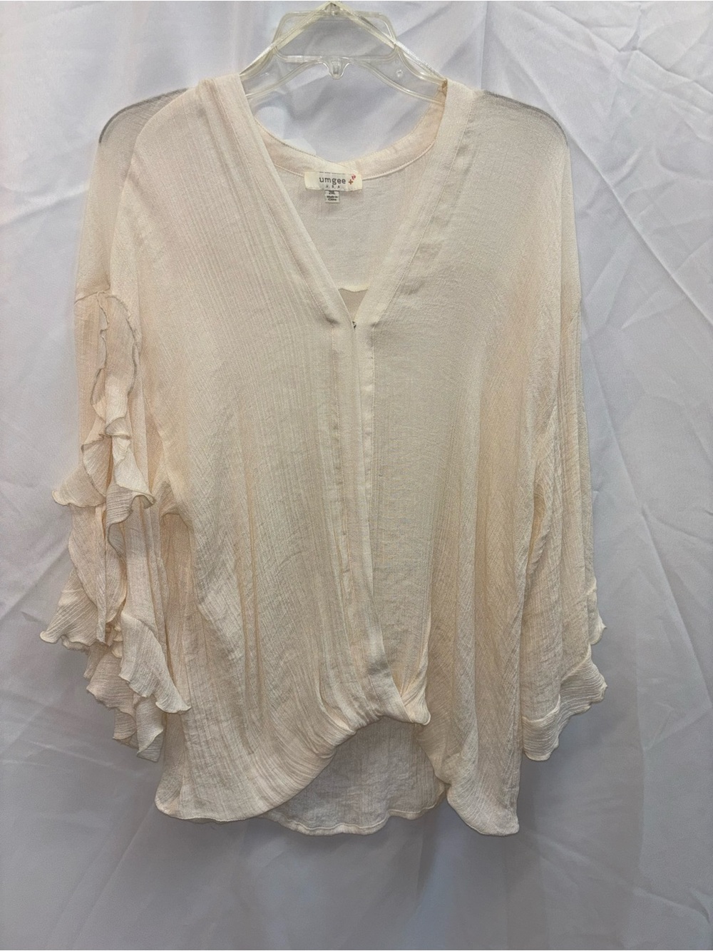 Umgee Cream Ruffle-Sleeve V-Neck Blouse
